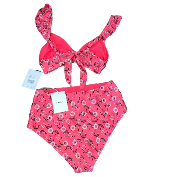 Xirena Kapri Flutter Bikini Top and High Waisted Bottom in Coral Cabana - Picture 3 of 7